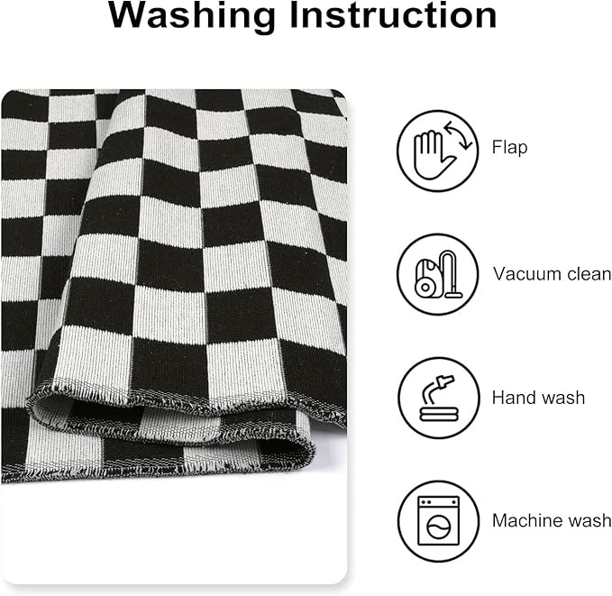 Seavish Checkered Rug 2x6 Ft Black and White Hallway Runner Rug Washable Indoor Outdoor Entryway Runner Rug Checkerboard Rug Reversible Area Rugs for Bedroom Bathroom Laundry Room Kitchen