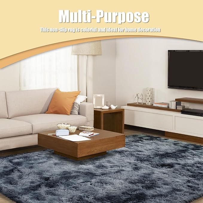 Ultra Soft Fluffy Area Rugs for Bedroom Living Room 10x14, Nursery Rug, Non-Slip Carpet for Kids Dorms Decor, Shaggy Bedside Rug, Tie-dye Black