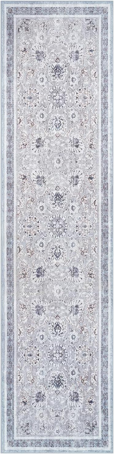 Phantoscope Hallway Runner Rug 2'x8' - Boho Washable Non-Slip Kitchen Rug Runner, Ultra-Thin Vintage Distressed Accent Throw Rug for Entryway Laundry Bathroom Bedroom, Blue/Grey