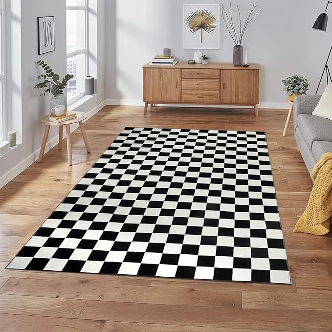 Seavish Checkered Rug, 5x8 Ft Black and White Rug Retro Checkerboard Moroccan Rug Lightweight Outdoor Washable Area Rug Carpet Rustic Decor for Living Room Bedroom Kitchen Patio