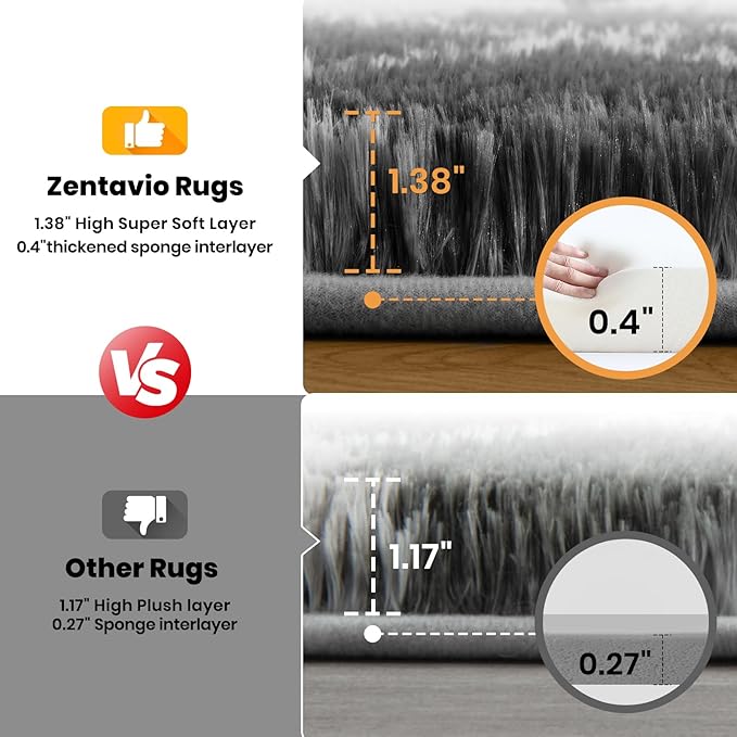 Zentavio Area Rugs for Living Room Rugs for Bedroom 4x6 Carpet Fluffy Fuzzy Soft Shag Aesthetic Plush High Pile Gray Throw Rug for Nursery Kids Room Dorm Diomond Black