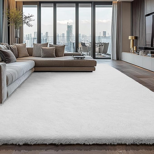 Shag Area Rugs for Bedroom Living Room,6X9 Ultra Soft White Fluffy Area Rugs for Dorm, Indoor Carpet Nursery Rugs for Kids Room Home Decor,White
