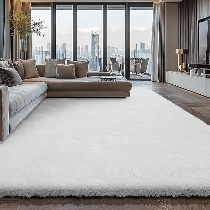 Shag Area Rugs for Living Room 8X10 Ultra Soft Fluffy Area Rugs for Bedroom Dorm, Indoor Carpet Nursery Rugs for Kids Girls Room Home Decor,White