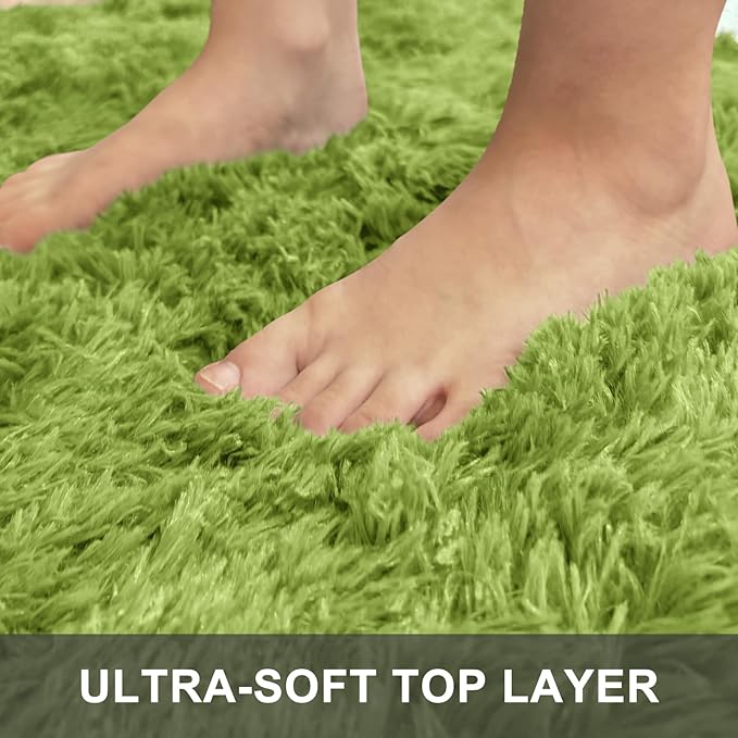 OLANLY Area Rugs for Living Room Bedroom, Machine Washable 4x5.9 Feet Soft Fluffy Shaggy Bedside Rug, Indoor Floor Carpet for Kids Girls Boys, Dorms, Nursery Rooms, Home Decor Aesthetic, Grass Green