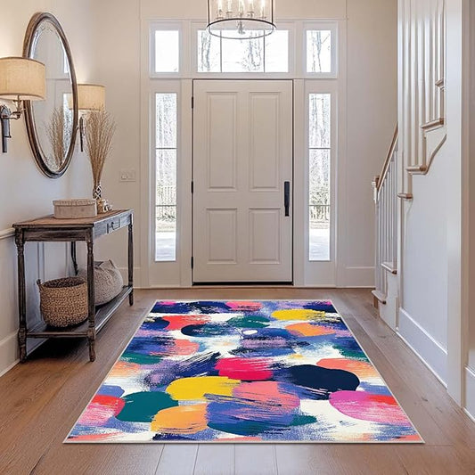 4x6 Rug Abstract Colorful Area Rug Bedroom Ultra-Thin Soft Low Pile Large Carpet Living Room Non Slip Dining Room Office Stain Resistant Washable Machine