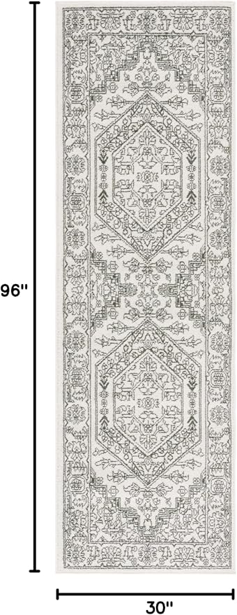 SAFAVIEH Adirondack Collection Runner Rug - 2'6" x 8', Ivory & Green, Geometric Design, Ideal for High Traffic Areas in Entryway, Kitchen & Bathroom (ADR108X-28)