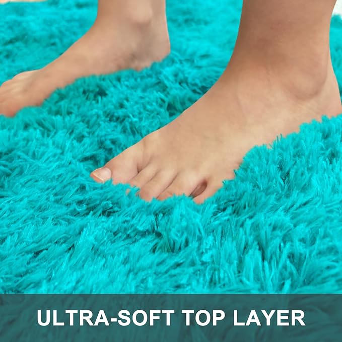 OLANLY 2x4 Machine Washable Runner Rugs for Hallway, Soft Fluffy Shaggy Bedside Rugs for Bedroom, Living Room, Indoor Floor Carpet for Kids Girls Boys, Nursery Rooms, Home Decor Aesthetic, Teal Blue