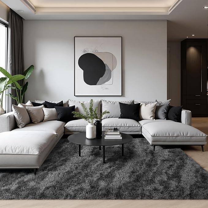 Zentavio Area Rugs for Living Room 5x8 Large Rugs for Bedroom Carpet Fluffy Fuzzy Soft Shag Aesthetic Plush High Pile Gray Throw Rug for Nursery Kids Room Dorm Marble Grey