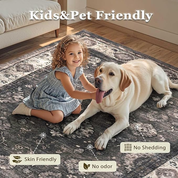 2x3 Oriental Entryway Rug,Washable Non-Slip Small Rugs for Entryway, Ultra-Thin Design for Front Door, Bathroom, Kitchen,Brown Door Mat