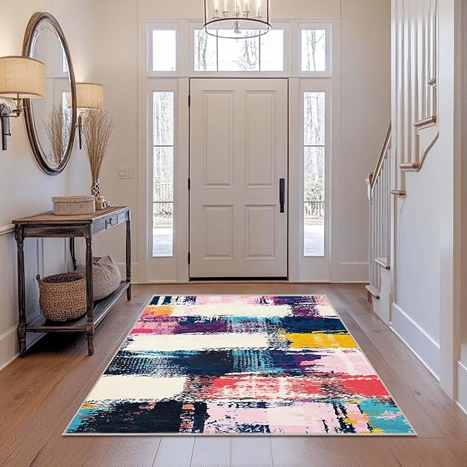 4x6 Rug Abstract Colorful Area Rug Bedroom Ultra-Thin Soft Low Pile Large Carpet Living Room Non Slip Dining Room Office Stain Resistant Washable Machine