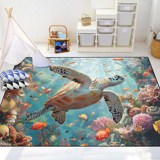 Sea Turtles Area Rug - Sea Turtle Rug for Bedroom Ocean Theme Rugs Coastal Rugs for Bedroom Ocean Animal Room Decor, 63 x 47 Inches