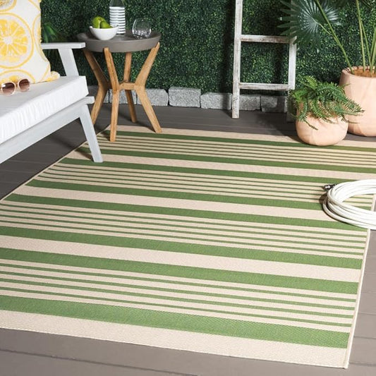 SAFAVIEH Courtyard Collection Area Rug - 5'3" x 7'7", Green & Beige, Stripe Design, Non-Shedding & Easy Care, Indoor/Outdoor & Washable-Ideal for Patio, Backyard, Mudroom (CY6062-244)