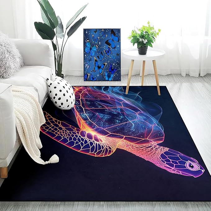 Sea Turtle Coastal Rug - Kids Sea Turtle Rugs for Bedroom Ripple Ocean Life Theme Carpet for Living Room Classroom, 4.5x6 Feet