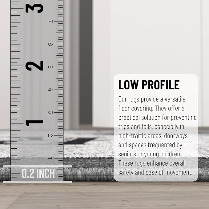 Machine Washable Border Text Design Laundry Room Rug Non-Slip Rubberback 2x5 Laundry Runner Rug for Laundry Room, Bathroom, Washroom, 20" x 59", Light Gray