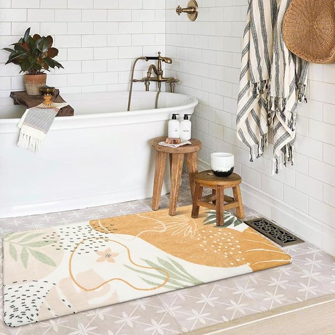Lahome Washable Rugs for Bathroom - 2x4 Lightweight Non-Slip Laundry Room Rug Kitchen Sink Floor Mat Soft Throw Small Runner Rug, Boho Botanical Print Indoor Rug Runner for Hallway Entrance Bedroom