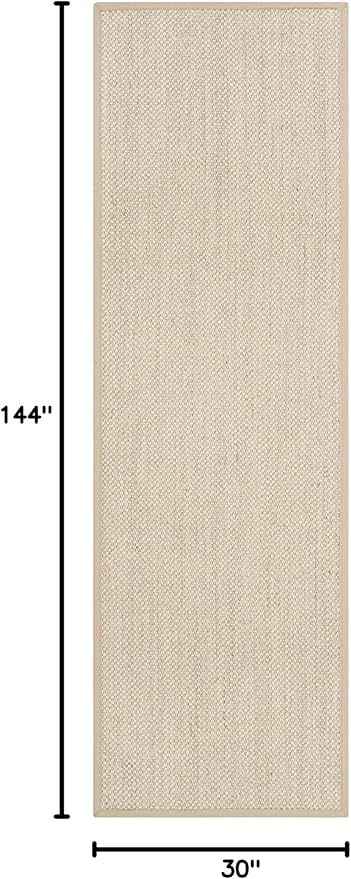 SAFAVIEH Natural Fiber Collection Runner Rug - 2'6" x 12', Marble & Linen, Border Sisal Design, Easy Care, Ideal for High Traffic Areas in Living Room, Bedroom (NF143B)