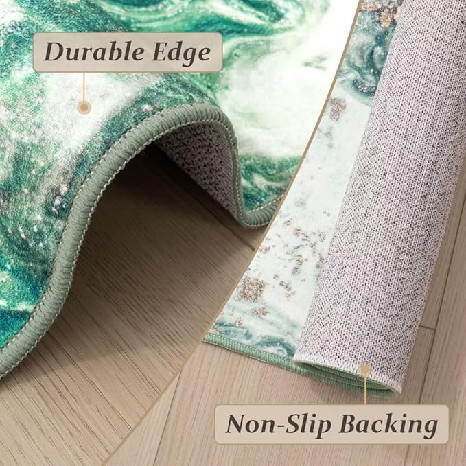 Washable Area Rug 9x12 - Artistic Style Modern Rug for Living Room Bedroom Dining Room, Soft Low Pile Machine Washable Carpet, Non Slip Non Shedding Area Rug - Green/Gold, 9'x12'