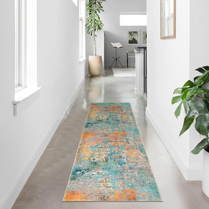 Lahome Modern Abstract Runner Rug - 2x7 Washable Hallway Rug Colorful Kitchen Carpet with Rubber Backing, Contemporary Soft Non Slip Indoor Floor Accent Mat for Bedroom Laundry Room Bathroom RV
