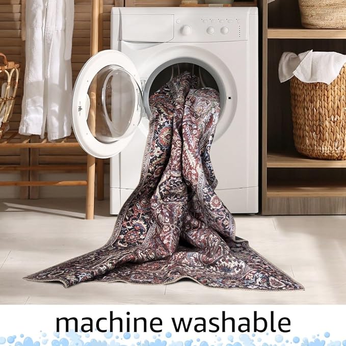 Keen Home Design 2x12 Rug - Machine Washable Runner Rug with Non-Slip Backing, Ideal for Hallway, Entryway, Kitchen, Laundry Room - Vintage, Easy Clean, Durable, Low Pile Rug - (2'6" x 12')