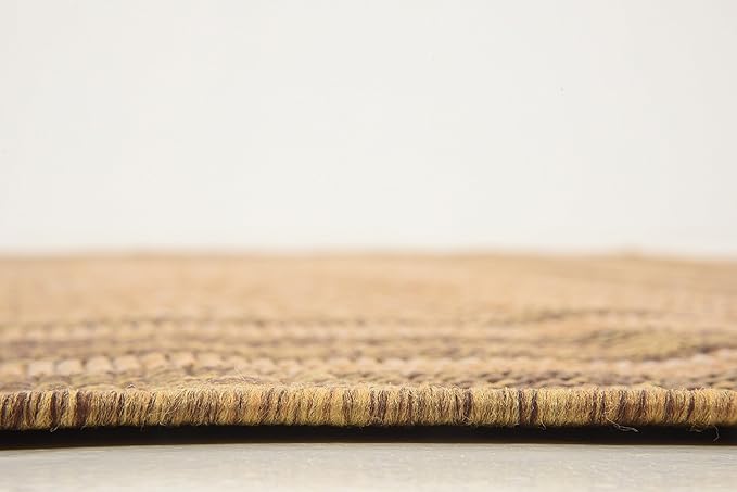 Unique Loom Outdoor Border Collection Area Rug - Multi Border (6' Square, Light Brown/ Brown)