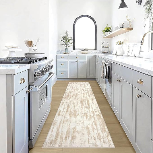 2'6''x8' Runner Rugs Washable Rug: Modern Abstract Living Room Rug Soft Anti-Skid Thin Carpet Indoor Floor Non-Shedding Carpets for Bedroom Dining Room Farmhouse Nursery Home Office - Brown Ivory