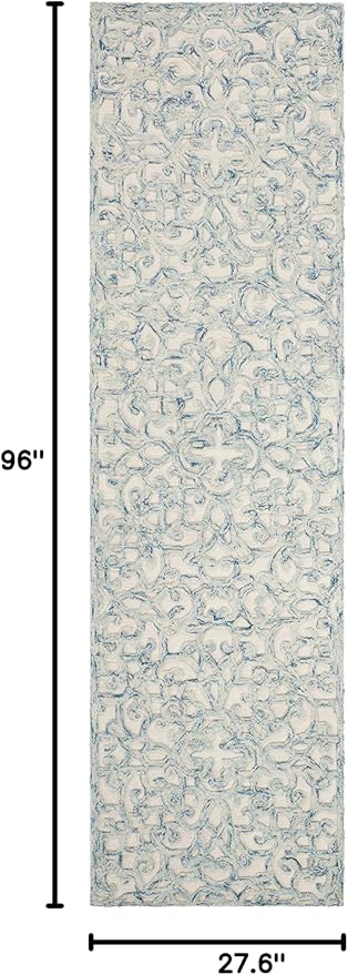SAFAVIEH Trace Collection Runner Rug - 2'3" x 8', Blue & Ivory, Handmade Wool, Ideal for High Traffic Areas in Living Room, Bedroom (TRC103B)