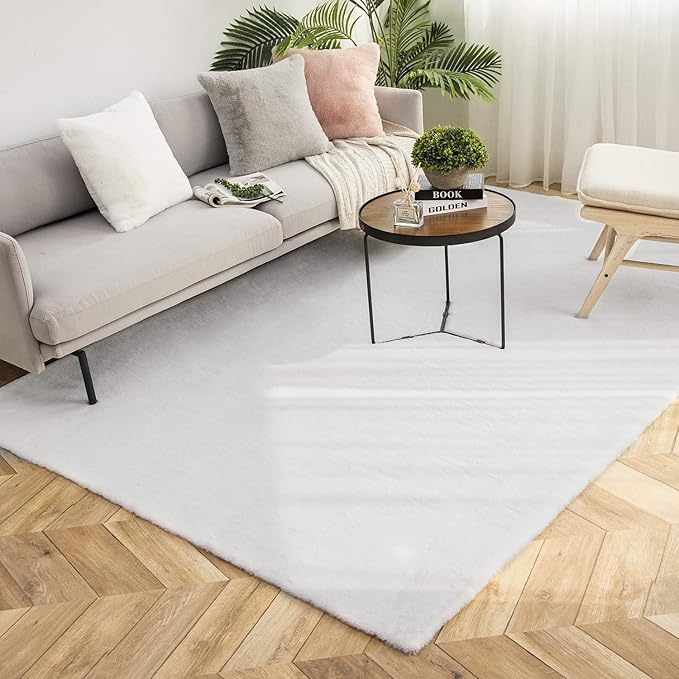 Ashler Faux Fur Rug, Ultra Soft Faux Rabbit Fur, Grey Area Rugs, 6 x 9 Feet Rectangle, Machine Washable Nursery Decor Throw Rugs for Bedroom, Kids Room, Living Room