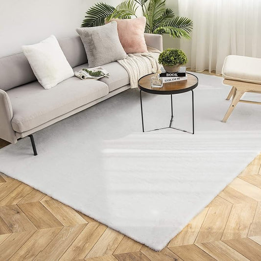 Ashler Faux Fur Rug, Ultra Soft Faux Rabbit Fur, Grey Area Rugs, 6 x 9 Feet Rectangle, Machine Washable Nursery Decor Throw Rugs for Bedroom, Kids Room, Living Room