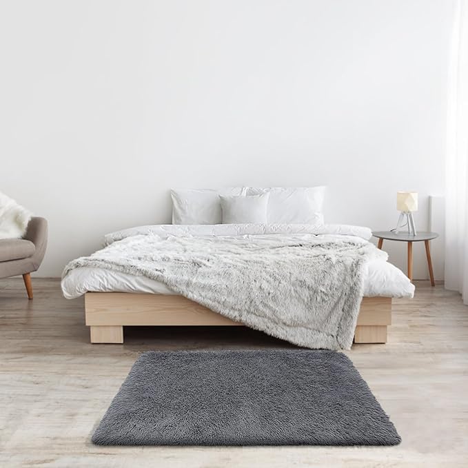 2x3 Fluffy Area Rugs for Bedroom Living Room,Small Soft Shag Fuzzy Rug Non-Shedding Indoor Plush Carpet for Kids Bedroom Nursery Dorm Home Decor,Deep Grey