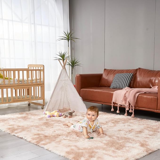 2×3 Small Rugs for Bedroom, Super Soft Living Room Shaggy Non-Slip Fluffy Furry Rug, Indoor Tie-dye Beige Floors Carpet, for Kids Girls Boys Room, Dorm Nursery RoomsHome Decor Aesthetic