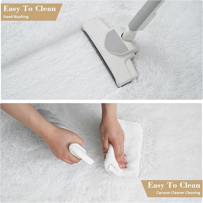 Fluffy Rug Shaggy Area Rug, White 6x9 Area Rugs for Living Room, Large Shag Area Rugs for Bedroom Kids Room Home Decor, Upgrade Anti-Skid Rectangular Fuzzy Rugs