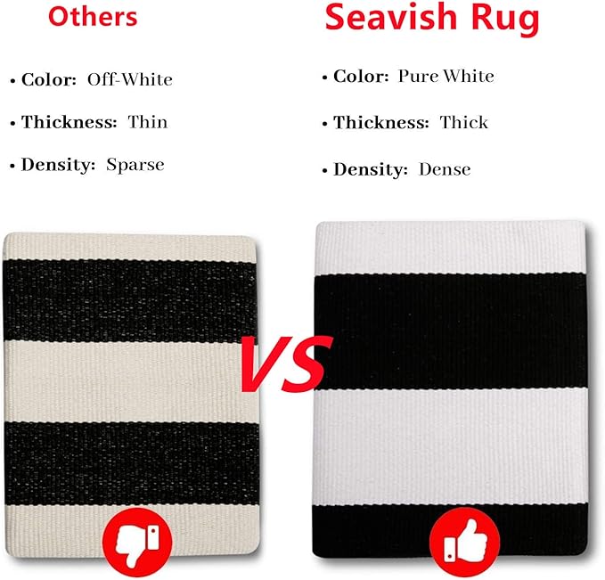 Seavish Black and White Rug, 5x8 ft Outdoor Patio Rugs, Handmade Cotton Woven Farmhouse Christmas Halloween Decor Rug, Machine Washable Carpet Rugs for Living Room Entryway Home Office Dining Room