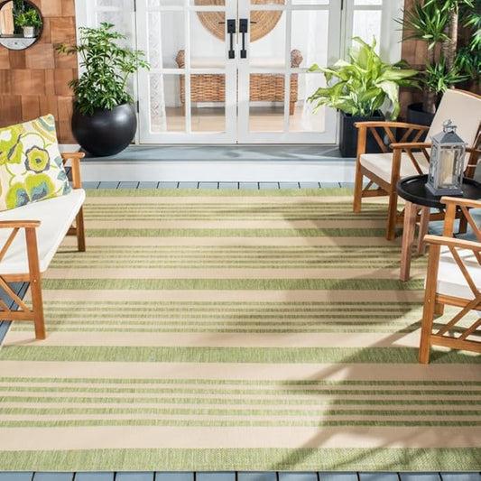 SAFAVIEH Courtyard Collection 8' x 11' Beige/Sweet Pea CY6062 Stripe Indoor/ Outdoor Waterproof Easy-Cleaning Patio Backyard Mudroom Area-Rug