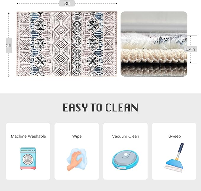 WL&ALLEN Door Mat Entry Rug Washable Mat Indoor Entrance Boho 2x3 Non-Slip,Laundry Room Rug, SoftRug(2'x3',Moroccan)