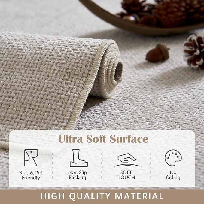 jinchan Modern Runner Rug 2x5 Washable Hallway Rug Grid Runner Indoor Floor Cover Geometric Contemporary Non Slip Soft Carpet for Kitchen Bedroom Laundry Room Home Office Ivory
