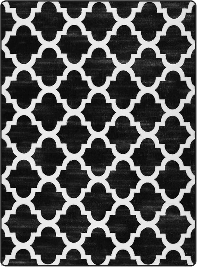 Large 5x8 Geometric Shag Modern Area Rug for Living Room Bedroom, Distressed Moroccan Fluffy Rug Indoor Carpets for Kids Nursery Bedside Room Decor, Memory Foam Soft Shaggy Rugs, Black/White
