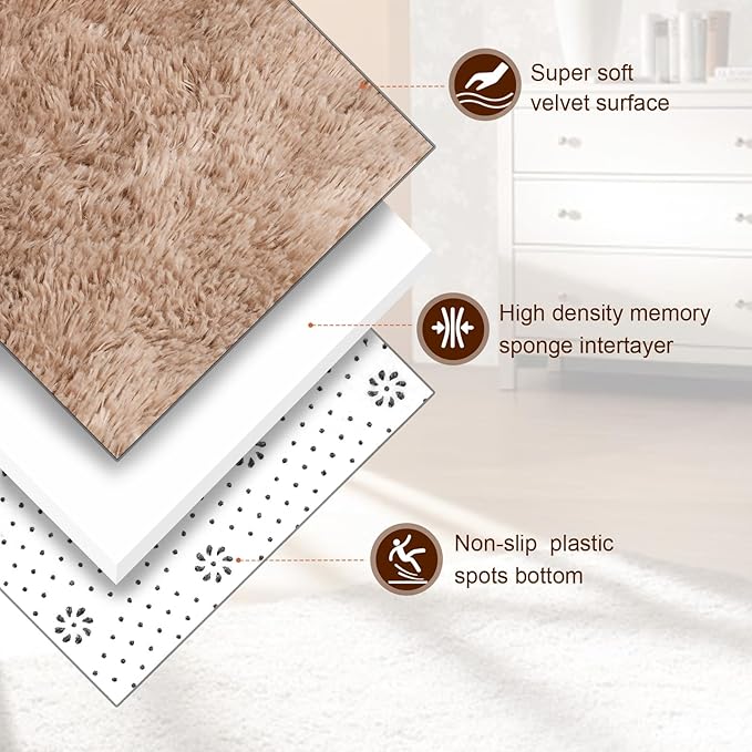 TWINNIS Super Soft Shaggy Rugs Fluffy Carpets, 5x8 Feet, Indoor Modern Plush Area Rugs for Living Room Bedroom Kids Room Nursery Home Decor, Upgrade Anti-Skid Rectangular Fuzzy Rug, Tan White
