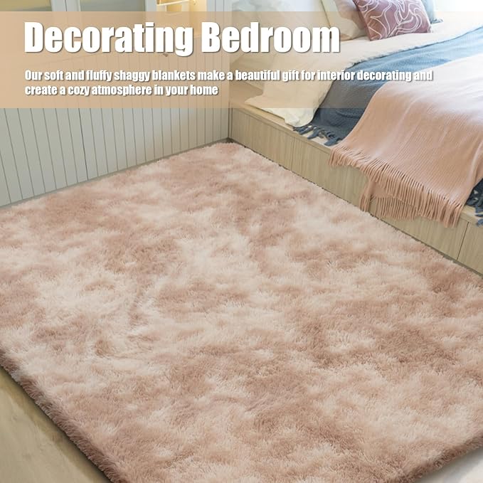 6x9 Fluffy Area Rug for Living Room,Shag Area Rugs for Bedroom,Soft Fuzzy Rug Non-Shedding Indoor Plush Carpet for Kids Bedroom Nursery Dorm Home Decor,Mottling Beige