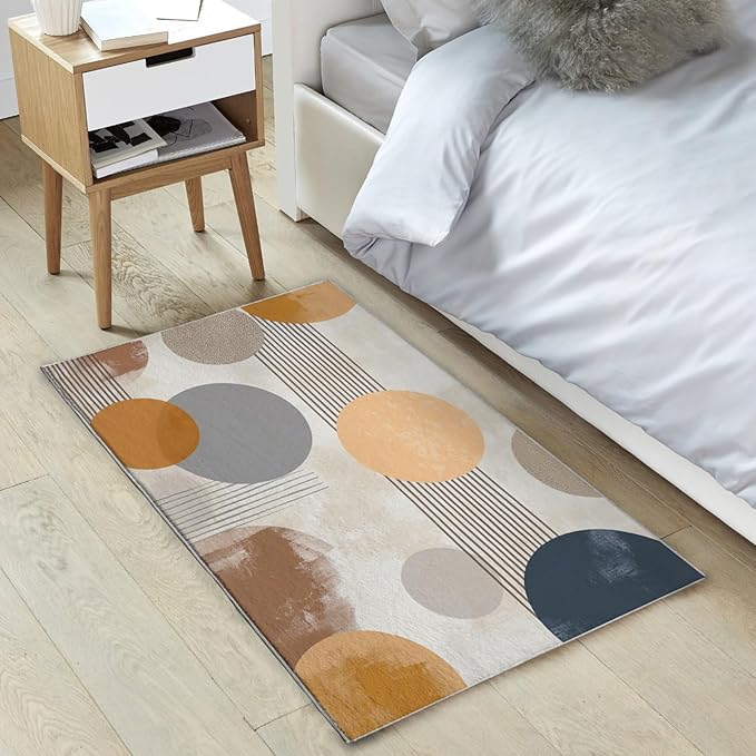 2x3 Area Rugs for Living Room Machine Washable Boho Circle Pattern Rug Non Slip Printed Abstract Geometric Rug Carpet Friendly Modern Rug for Bathroom Bedroom Dining Room Kitchen
