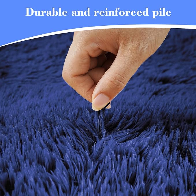 Blue Fluffy Rug Shaggy Area Rug, 9x12 Area Rugs for Girls Bedroom, Big Soft Shaggy Bedside Non-Slip Plush Dorm Nursery Kids Carpet Home Decor Aesthetic