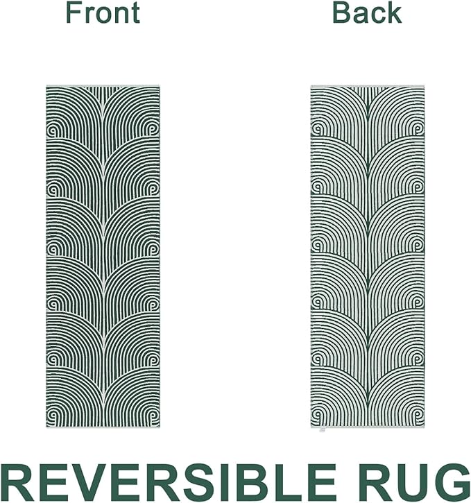 Tiffasea Boho Runners for Hallways 2x6 ft Washable Green Kitchen Runner Rug Cotton Hand-Woven Entryway Rug Reversible Modern Area Rug Carpet Floor Runners for Indoor Bedroom Bathroom