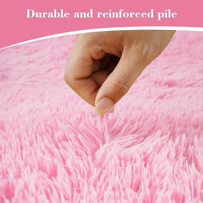 Pink Fluffy Rug Shaggy Area Rug, 4x6 Area Rugs for Girls Bedroom, Soft Cute Baby Play Mat, Indoor Floor Carpet for Teen, Nursery, Preppy Dorm, Plush Aesthetic Bedside Rug