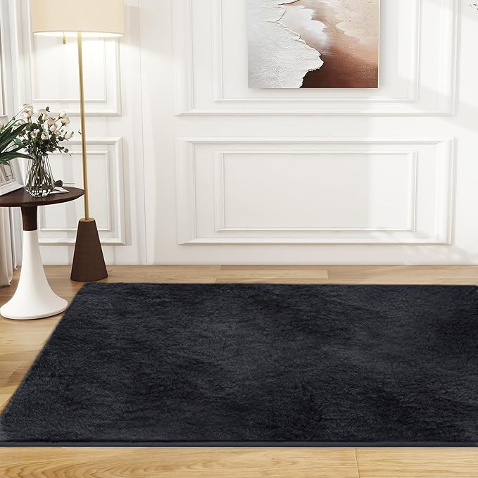Ultra Soft Area Rug 5x7 Feet, Cosy Fuzzy Faux Fur Area Rug,Indoor Modern Plush Washable Shaggy Rugs for Bedroom Living Room Home Decor, Fluffy Carpet for Kids Room,Nursery,Dorm (Dark Grey)