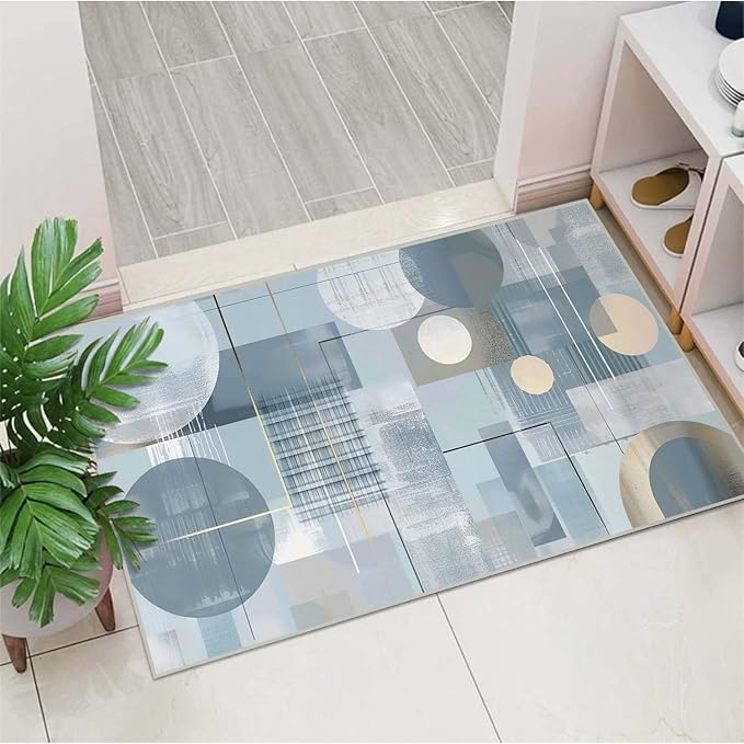 2x3 Entryway Rug Abstract Minimalist Circle Blue Small Area Rug Thin Carpet Bathroom Non Slip Indoor Entrance Low Pile Door Mat Kitchen Stain Resistant Washable Machine