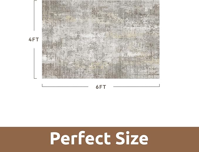 4 x 6 Area Rugs for Living Room, Machine Washable Non Slip Rug Ultra Soft Low Pile Indoor Carpet Modern Abstract Rugs for Bedroom Office Room Dining Room Beside, Beige