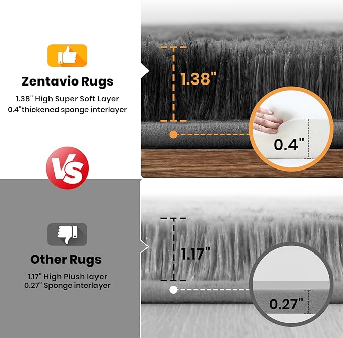 Zentavio Area Rugs for Living Room 6x9 Large Rugs for Bedroom Carpet Fluffy Fuzzy Soft Shag Aesthetic Plush High Pile Gray Throw Rug for Nursery Kids Room Dorm Marble Grey