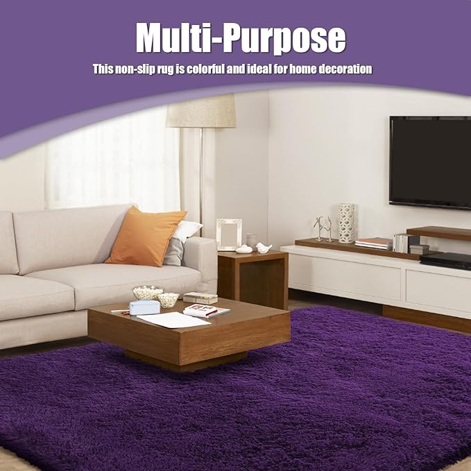 6x9 Fluffy Area Rug for Living Room,Shag Area Rugs for Bedroom,Purple Soft Fuzzy Rug Non-Shedding Indoor Plush Carpet for Kids Bedroom Nursery Dorm Home Decor