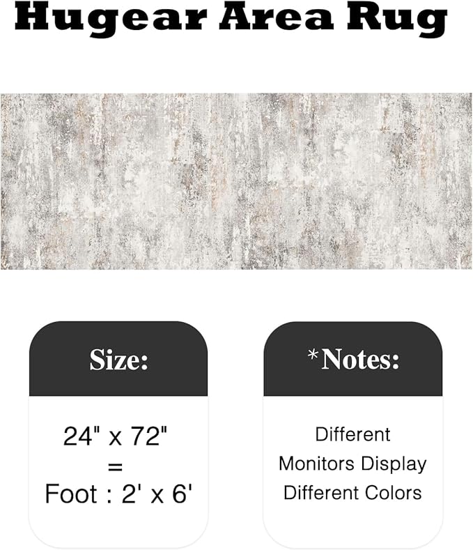 2x6 Runner Rug Washable Hallway Area Rug Indoor Accent Rug Abstract Non Slip Low Pile Carpet Distressed Throw Rugs for Bedroom Living Office Kitchen Laundry Bathroom