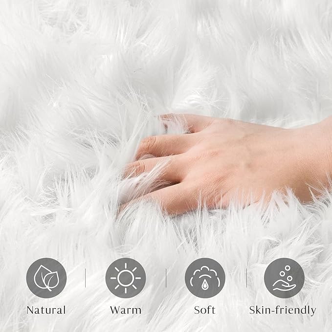 Ashler Faux Fur Rug - Fluffy Shaggy Area Rug, Ultra Soft 2.2 x 4 Feet Rectangle, White Fuzzy Machine Washable Shag, Nursery Decor Throw for Bedroom, Kids Room, Living Room