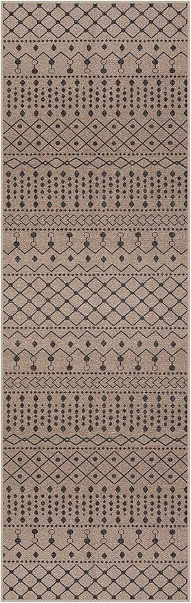 Lahome Washable Easy Jute Rug Runners for Hallways Non Slip, 2'6x8 Neutral Rugs for Kitchen Floor, Farmhouse Tribal Low Pile Indoor Outdoor Throw Carpet Runner for Entryway Stairway Porch Bathroom